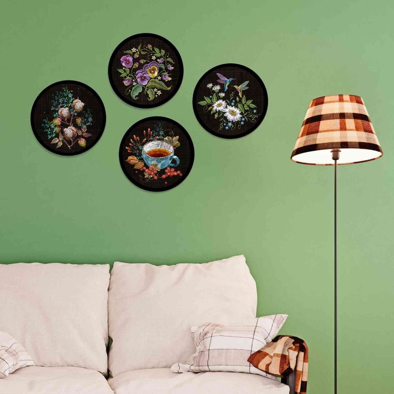 PAPER PLANE DESIGN Set of 4 round frames decoration Home Decor painting Sparrows Nature C - Image 4