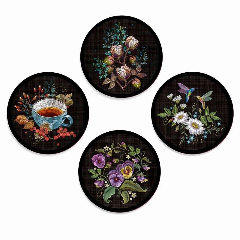 PAPER PLANE DESIGN Set of 4 round frames decoration Home Decor painting Sparrows Nature C - Image 2