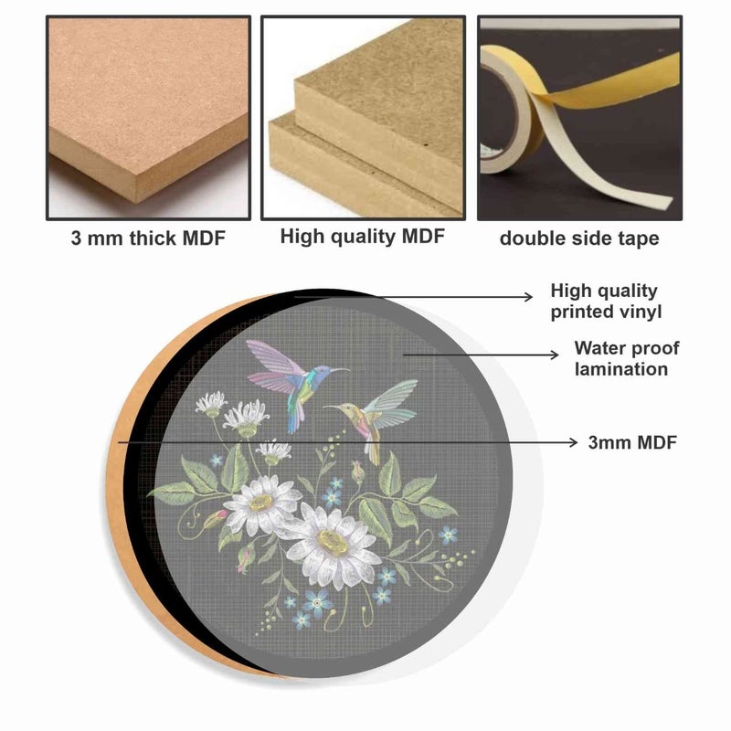 PAPER PLANE DESIGN Set of 4 round frames decoration Home Decor painting Sparrows Nature C - Image 3