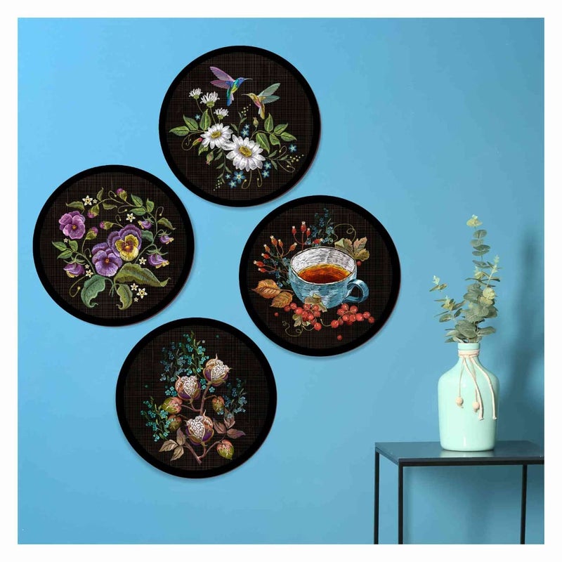 PAPER PLANE DESIGN Set of 4 round frames decoration Home Decor painting Sparrows Nature C - Image 1