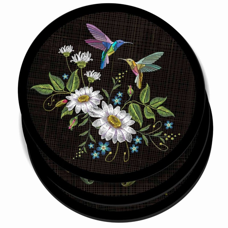PAPER PLANE DESIGN Set of 4 round frames decoration Home Decor painting Sparrows Nature C - Image 5