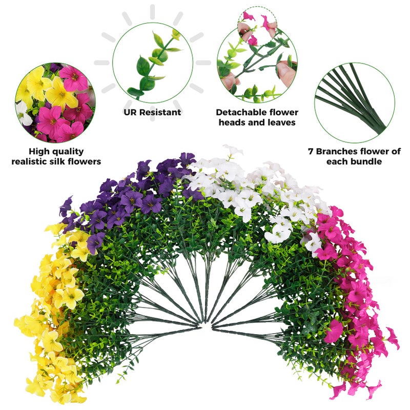 Besteek 20 Bundles Artificial Petunias Flowers for Outdoors, Faux Silk Flowers UV Resistant Realistic Fake Plants for Outside Planters Porch Patio Yard Garden Spring Summer Home Decor, Multicolor - Image 3