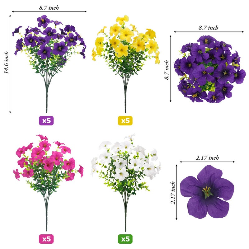 Besteek 20 Bundles Artificial Petunias Flowers for Outdoors, Faux Silk Flowers UV Resistant Realistic Fake Plants for Outside Planters Porch Patio Yard Garden Spring Summer Home Decor, Multicolor - Image 2