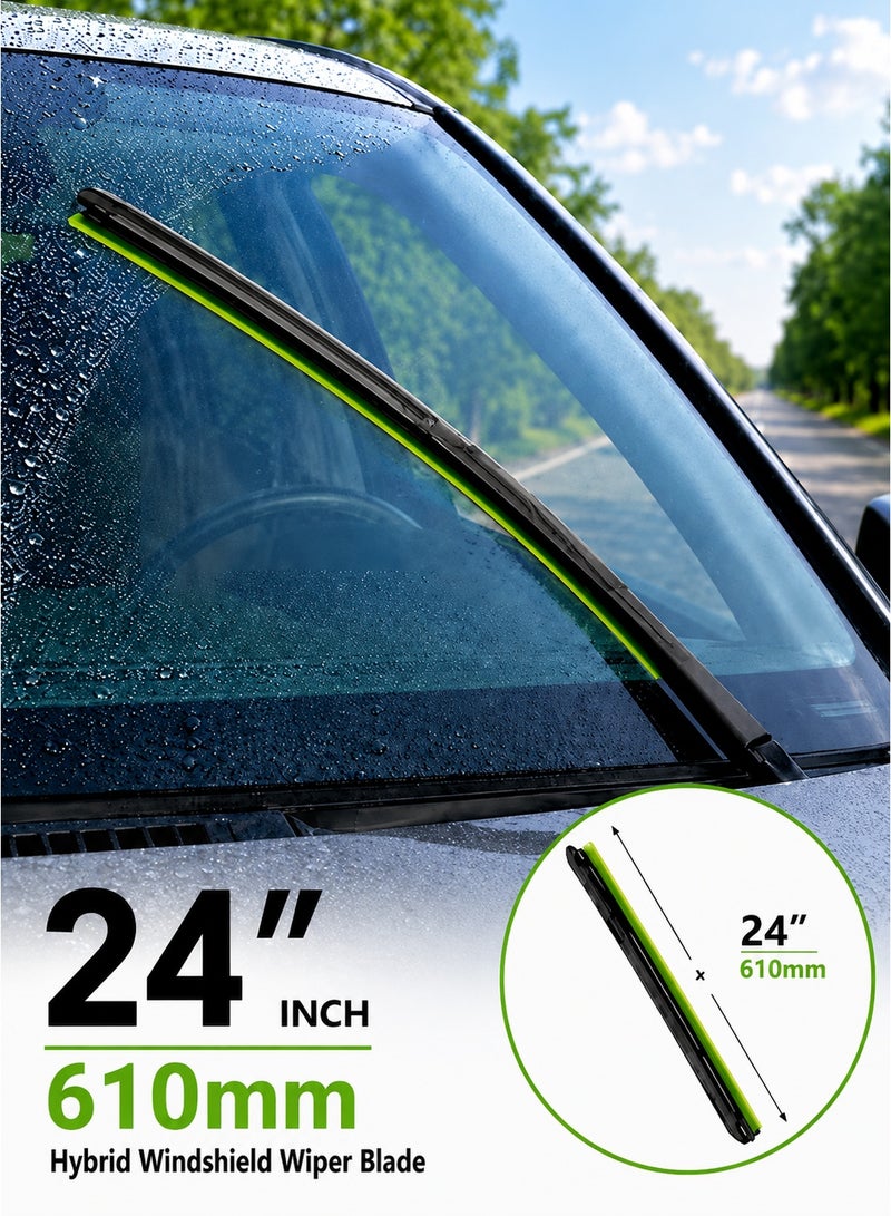 HANSA 24 Inch (610mm) Hybrid Windshield Wiper Blade Universal Car Wiper Blade Silicone Coated Rubber Quiet Streak-Free Wiping All Weather Front Windshield Wiper Easy Installation Clear Visibility Durable Replacement Blade ERPCWP 10228 - Image 1