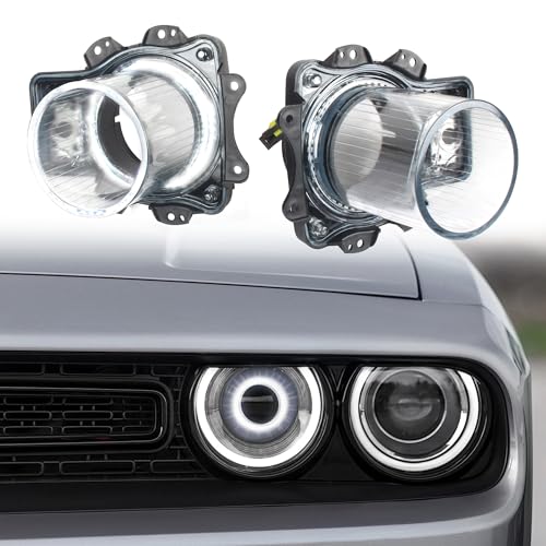 KAKABAS Plug and Play LED Headlamps Air Inserts Assembly Waterproof, Dustproof Compatible with 2015-2020 Dodge Challenger Headlights Bulbs, Super Bright Red or White Lights(White Lights, 2PCS) - Image 1