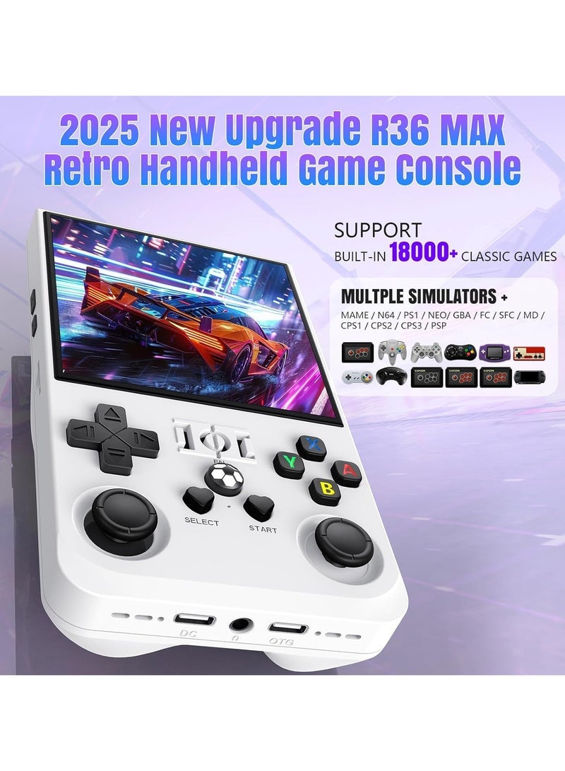 JAJEEK R36MAX Handheld Game Console, 2025 New Upgrade R36S Game Console, Portable Hand Held Open Source Linux System 4.0-in 4k HD IPS Screen Video Player (White-64GB) - Image 2
