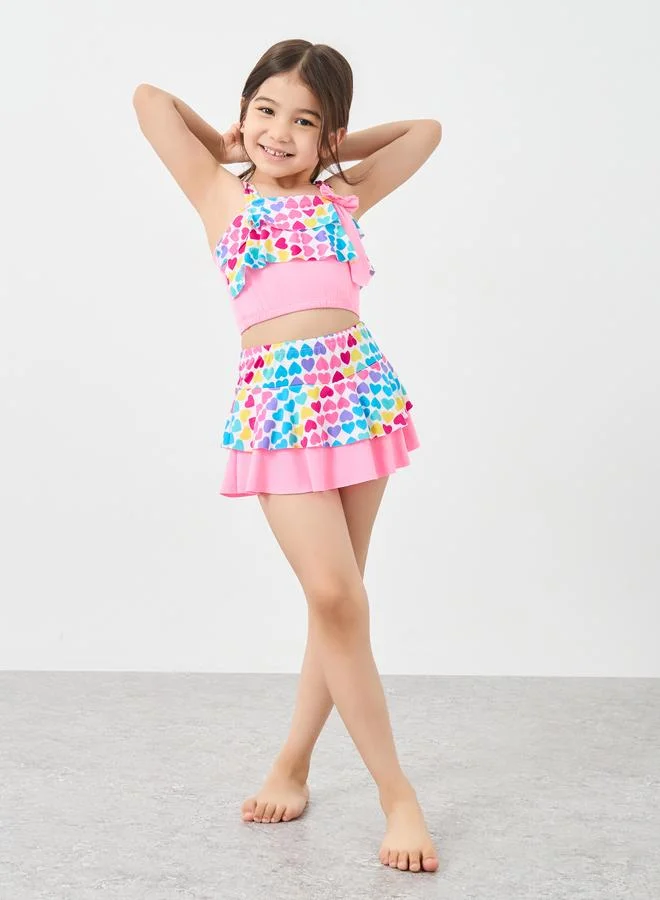 ستايلي Styli Set of 3 - Heart Print Swim Top, Skirt and Cap