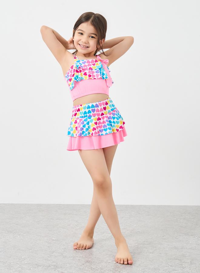 Styli Set of 3 - Heart Print Swim Top, Skirt and Cap - Image 1