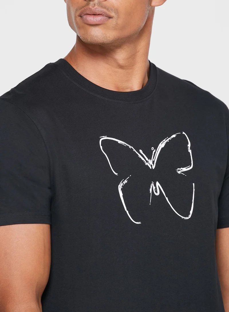 GOOD FOR NOTHING Butterfly Back Logo Tape T-Shirt