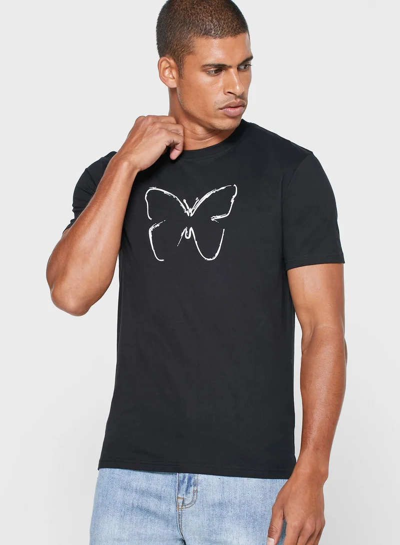 GOOD FOR NOTHING Butterfly Back Logo Tape T-Shirt