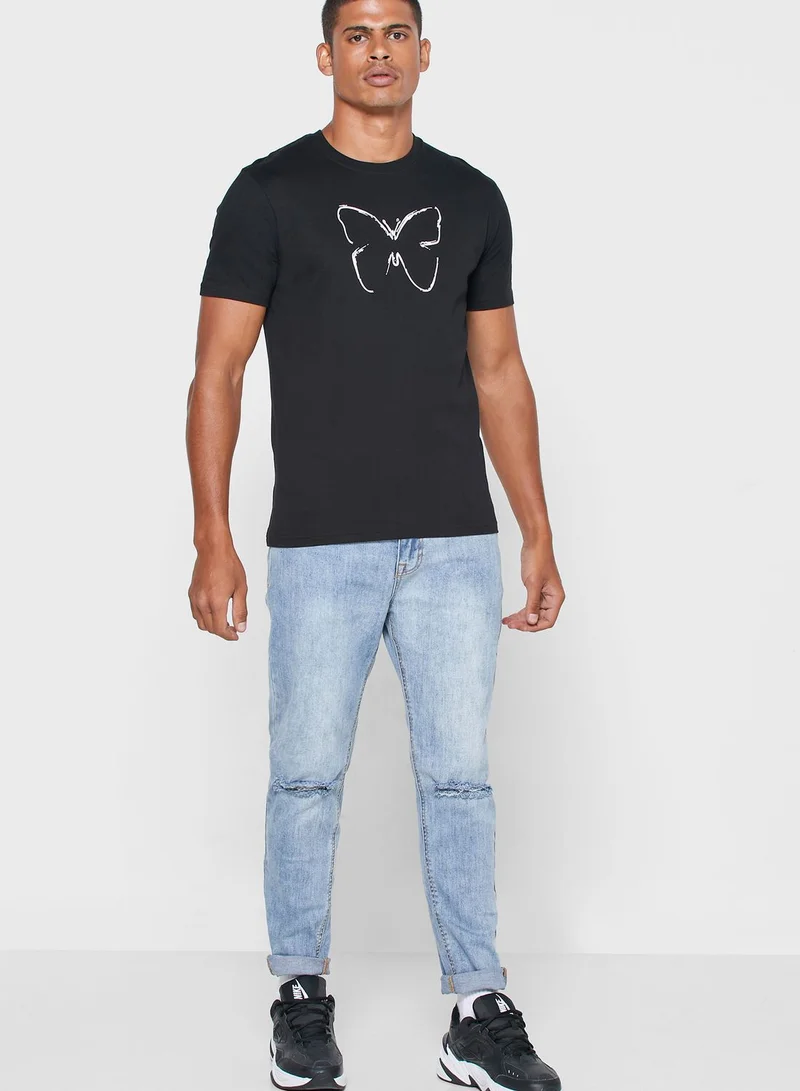 GOOD FOR NOTHING Butterfly Back Logo Tape T-Shirt