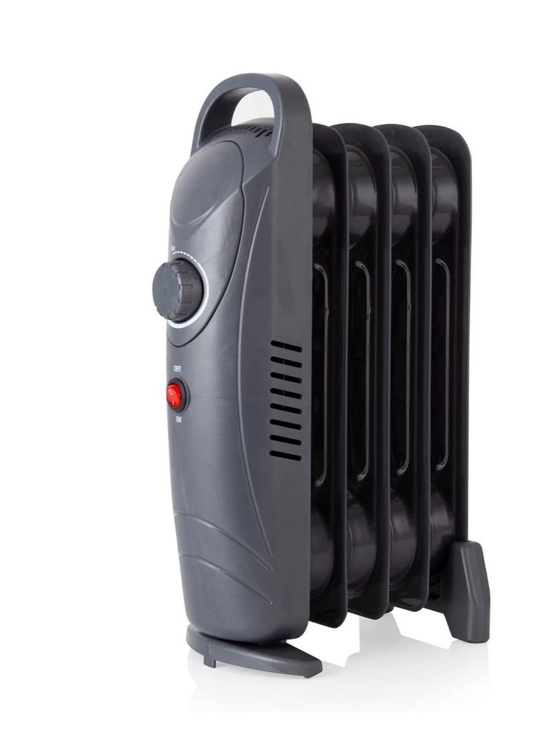 Generic 650W 5 Fin Oil Filled Radiator With Adjustable Thermostat And Overheat Protection, Dark Titanium  - Image 1