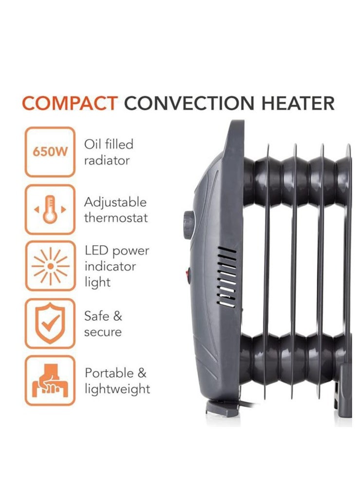 Generic 650W 5 Fin Oil Filled Radiator With Adjustable Thermostat And Overheat Protection, Dark Titanium  - Image 2