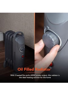 Generic 650W 5 Fin Oil Filled Radiator With Adjustable Thermostat And Overheat Protection, Dark Titanium  - Image 3