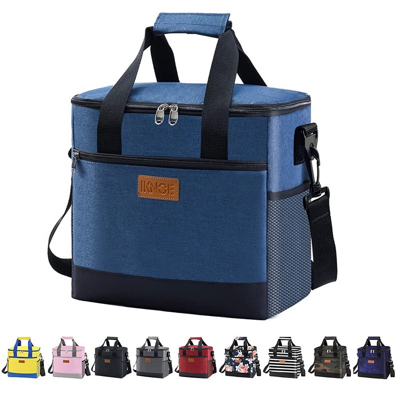 iknoe Large Cooler Bag Collapsible 15L Insulated Bags Leakproof Lunch Cooler Tote with MultiPockets for Adult Insulated Lunch Box for Beach PicnicWork Blue 24Can