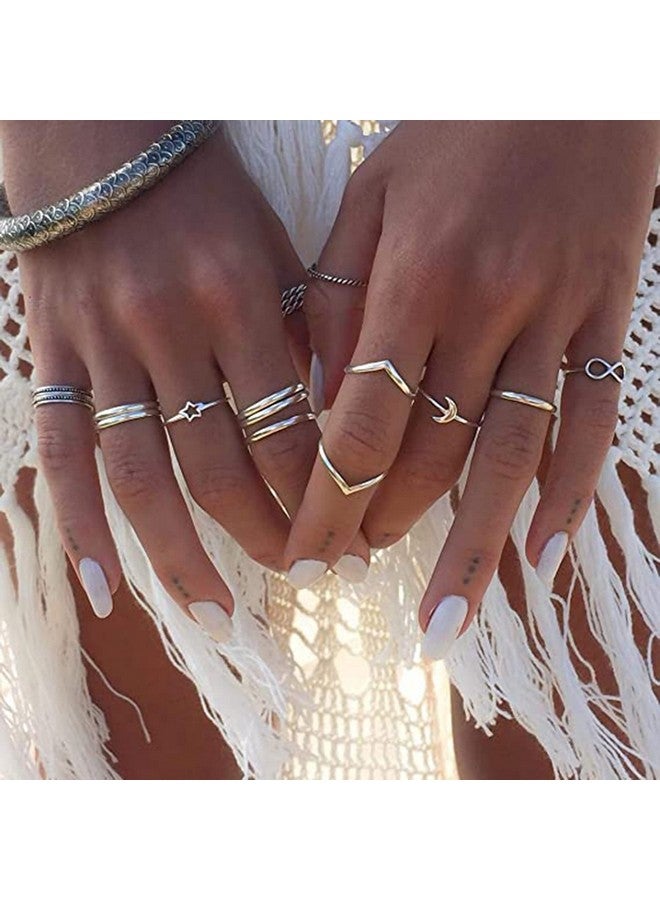 BERYUAN Women 12Pcs Rings Silver Rings For Teen Girls Women Ring Set Rings Size 5 6 7 8 - Image 2