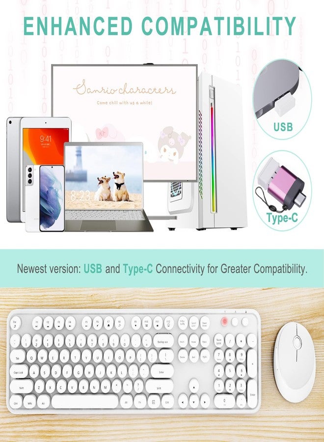 SkyGive Wireless Keyboard and Mouse Combo, Ergonomic Full Size Typewriter Retro Round Keycaps Keyboard, Compatible with Windows, PC, Perfer for Home and Office Keyboards（White） - Image 2