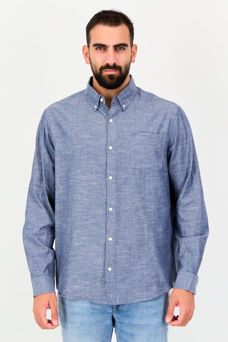 Chaps Men Regular Fit Long Sleeve Chambray Casual Shirt, Blue - Image 1
