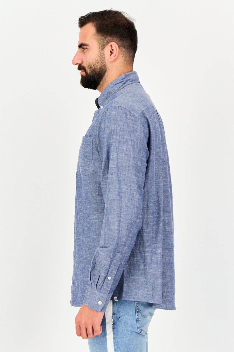 Chaps Men Regular Fit Long Sleeve Chambray Casual Shirt, Blue - Image 2