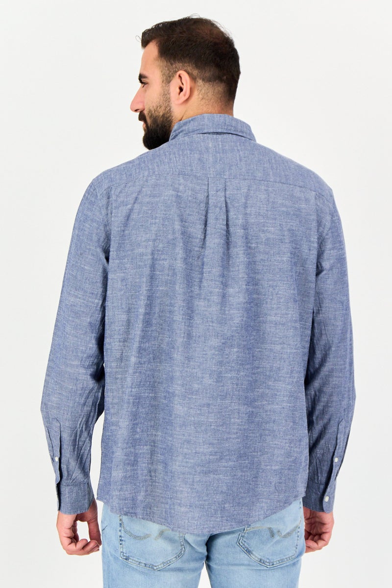 Chaps Men Regular Fit Long Sleeve Chambray Casual Shirt, Blue - Image 4