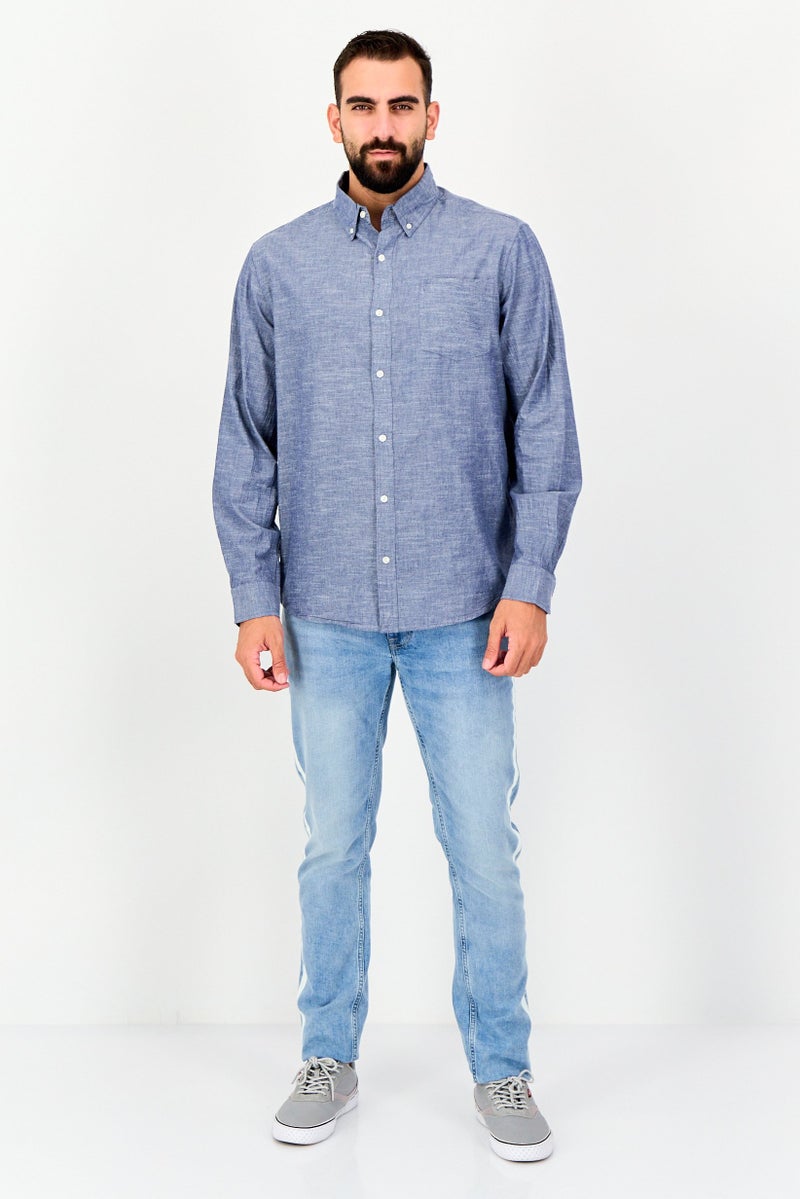 Chaps Men Regular Fit Long Sleeve Chambray Casual Shirt, Blue - Image 3