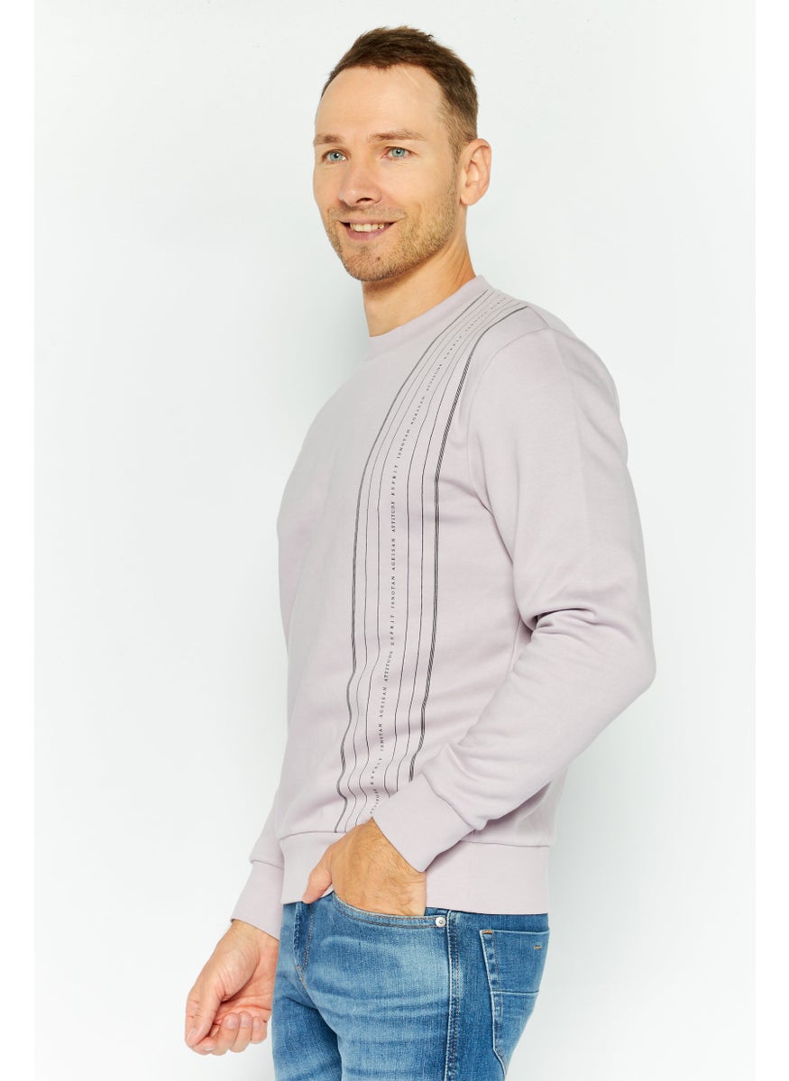 ESPRIT Men Crew Neck Long Sleeves Graphic Sweatshirt, Lilac  - Image 3