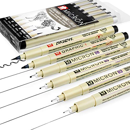Sakura Pigma Micron - Pigment Fineliner Pens - 01/03/05/08/Graphic/Brush - Wallet of 6 - Black Ink - Image 4