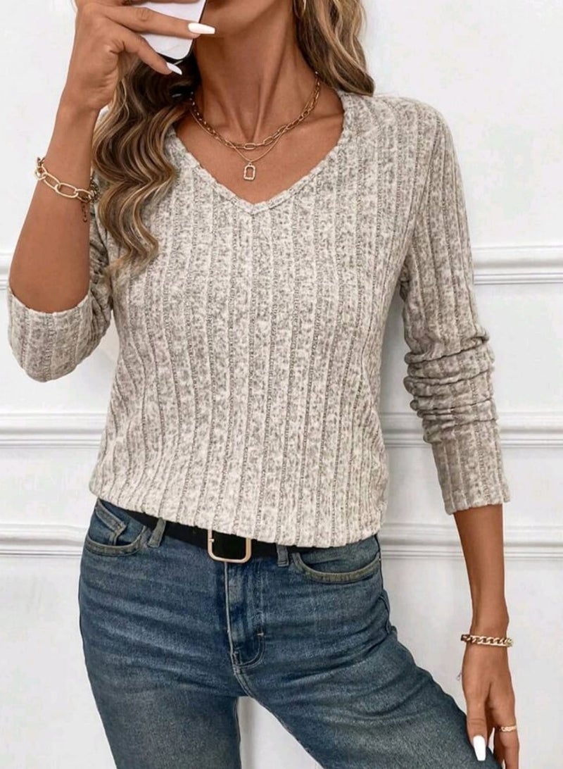 Shein SHEIN Frenchy Women's V-Neck Long Sleeve Lace Contrast Back Mesh Casual Slim Fit Fashion T-Shirt - Image 2