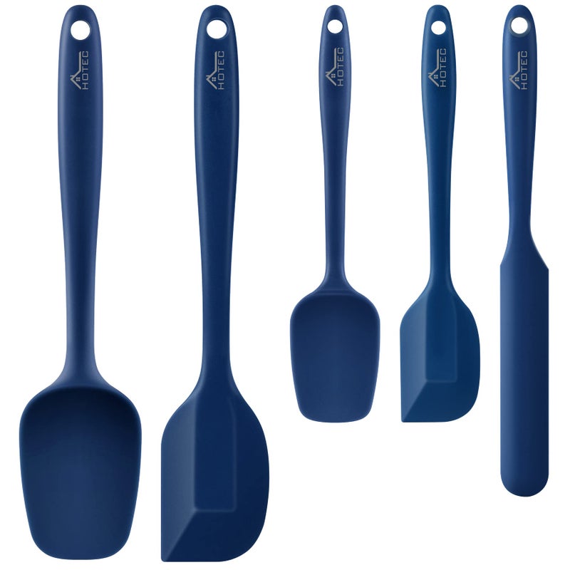 HOTEC 600 Heat Resistant BPAFree Silicone Rubber Spatula Set Kitchen Cooking Spatulas Baking Mixing for Non Stick Cookware Dishwasher Safe Classic Blue Set of 5
