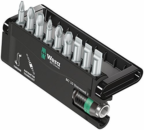 Wera 05073410001 BitCheck Set 86009TZ SB Torsion ExtraTough with Rapidaptor for DrillDrivers Metal Jointing SL PZ PH 10pc - Image 1