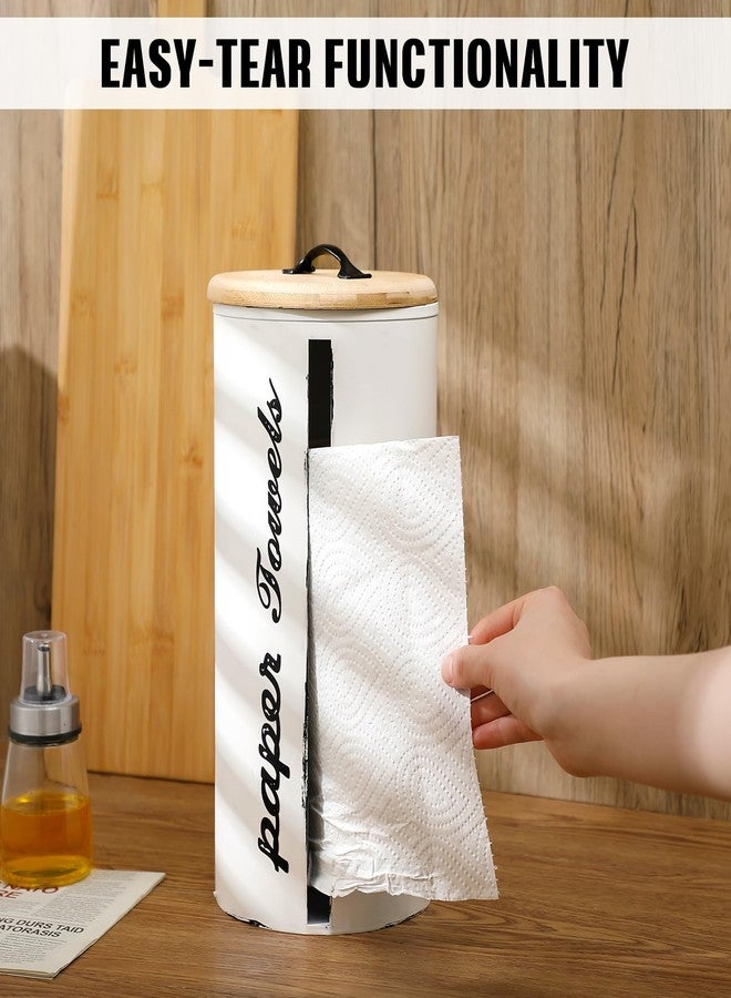 Yoande Farmhouse Paper Towel Holder Metal Countertop Paper Towel Dispenser with Wooden Lid Rustic Paper Towel Holder Distressed White for Home Decor Country Bathroom Kitchen 6.3 x 6.3 x 13.4 Inches - Image 4