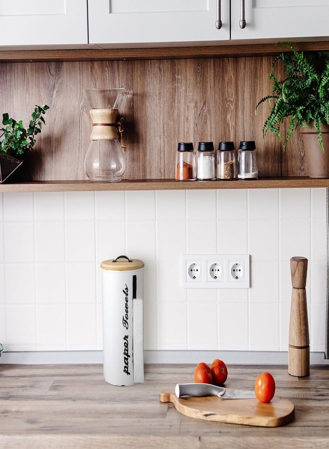 Yoande Farmhouse Paper Towel Holder Metal Countertop Paper Towel Dispenser with Wooden Lid Rustic Paper Towel Holder Distressed White for Home Decor Country Bathroom Kitchen 6.3 x 6.3 x 13.4 Inches - Image 5