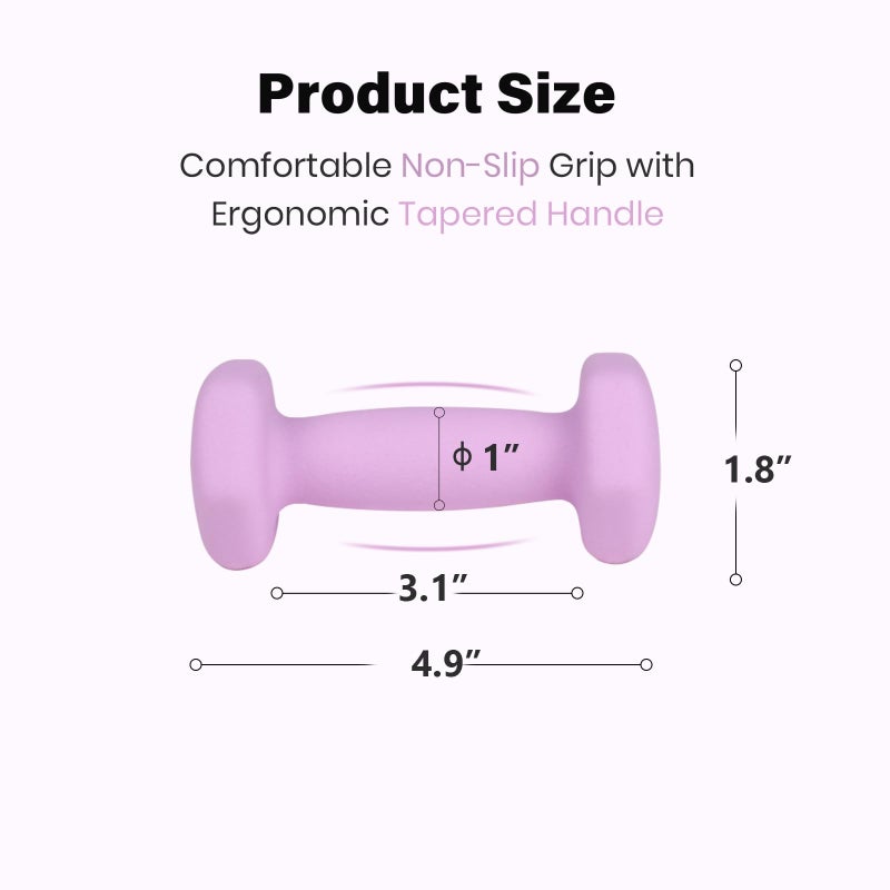 LIONSCOOL Neoprene Coated Dumbbell Weights (Lavender 1lb Pair) - Image 4