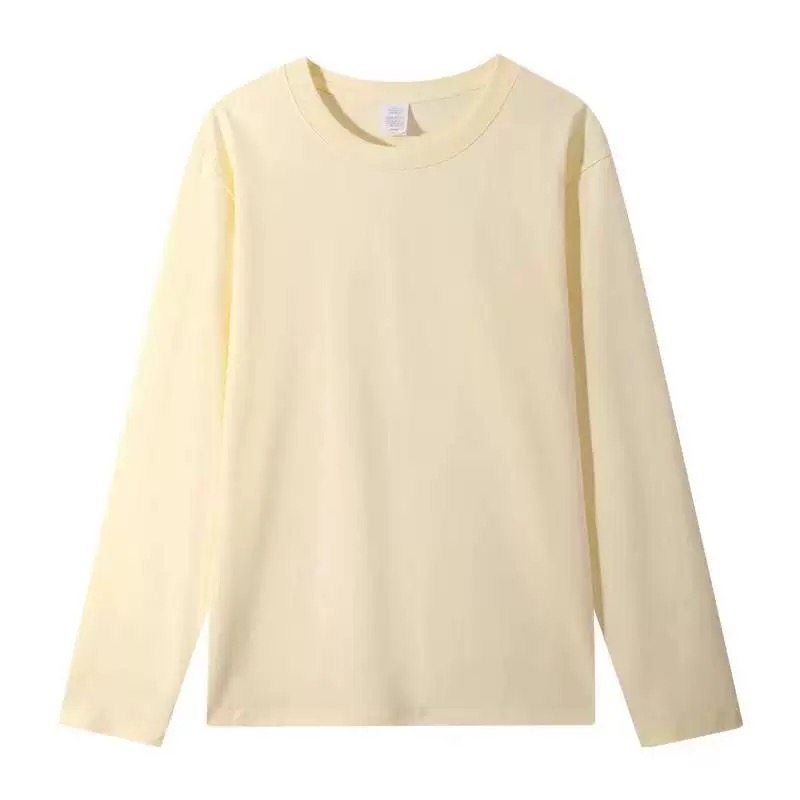 300G heavy cotton long-sleeved t-shirt loose solid color top white T-shirt undershirt thick men's and women's T-shirt - Image 3