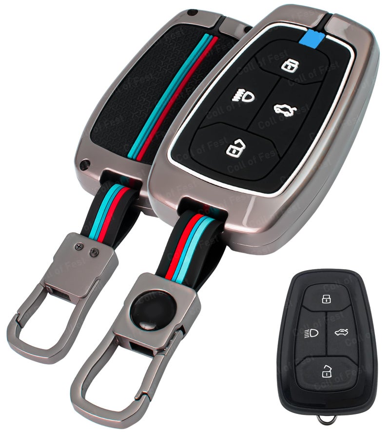 Coll of Fest Coll of Fest Premium Metal Key Cover Compatible with Tata Harrier | Safari | Nexon | Altroz | Tigor | EV | Punch | Tiago EV Electric - 4 Button Smart Key Only | Glow in the Dark - Image 1