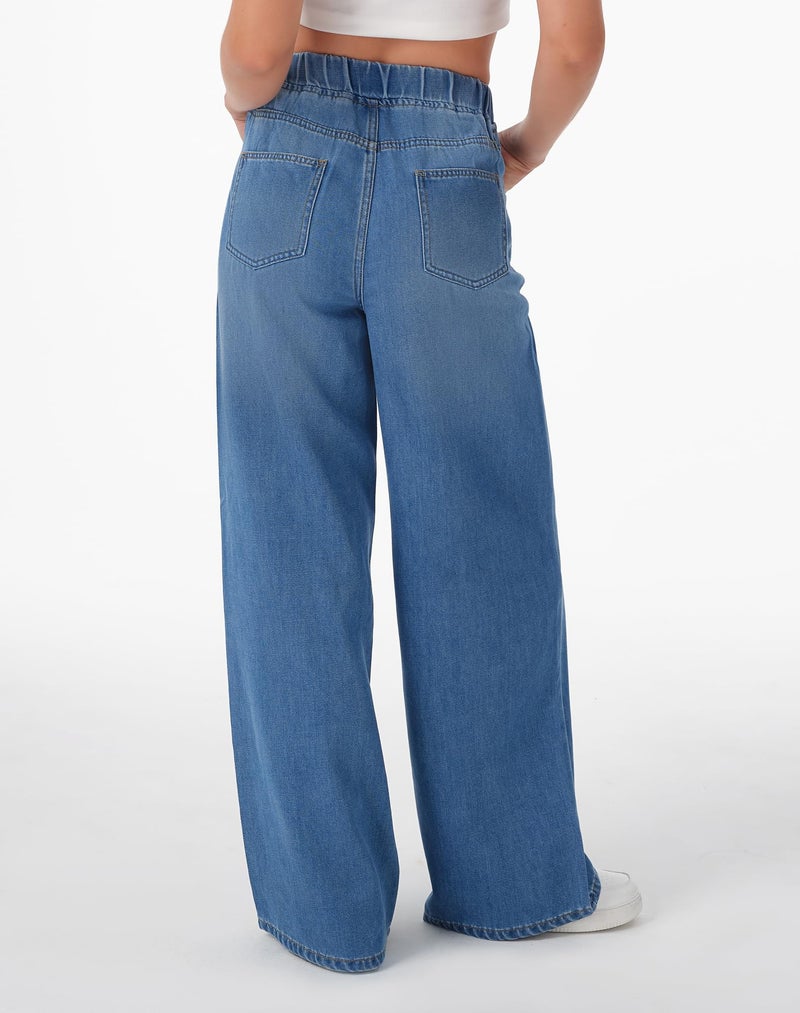 roswear Womens Jeans Non-Stretch Sweatpants Loose Fit Pull On Elastic Waist Front Seam Pants Indigo Blue Medium - Image 2