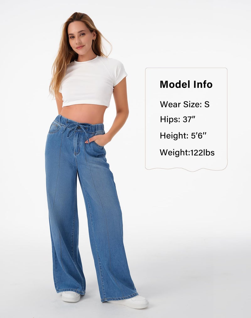roswear Womens Jeans Non-Stretch Sweatpants Loose Fit Pull On Elastic Waist Front Seam Pants Indigo Blue Medium - Image 4