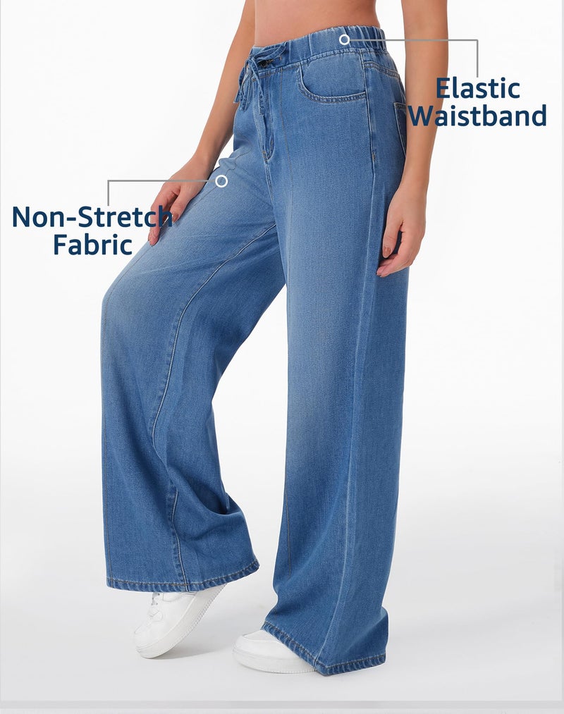 roswear Womens Jeans Non-Stretch Sweatpants Loose Fit Pull On Elastic Waist Front Seam Pants Indigo Blue Medium - Image 3