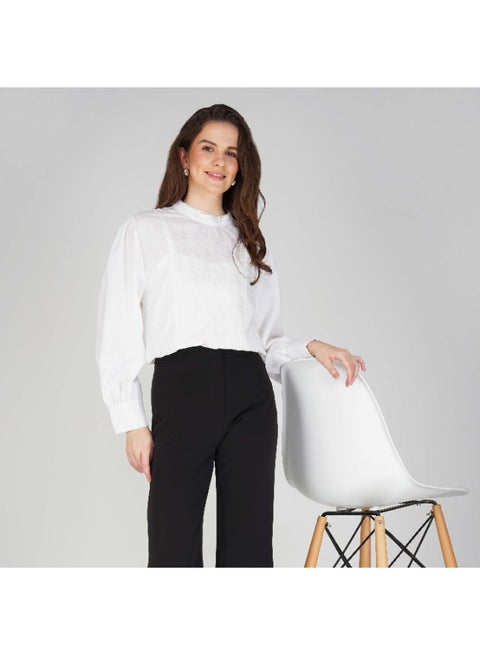 Linelle Soft Crepe Ladies Shirt – High Neck and Full Sleeves with Embroidery