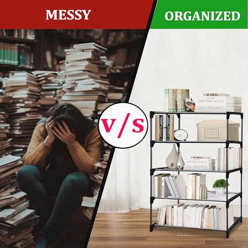 PHILOSHOP 5 Tier Metal Book Shelf Tall Narrow Storage Rack for Kids and Adults Modern Bookshelf Unit for Nursery, School, Home, and Office, Floor Mount Open, Black - Image 3