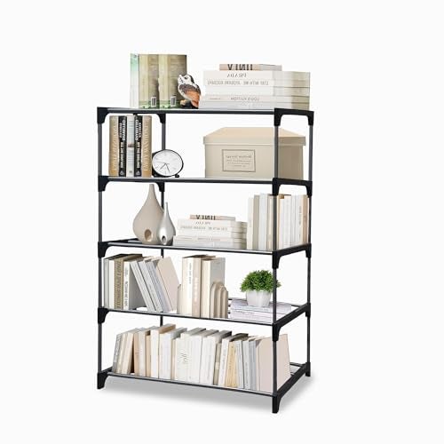 PHILOSHOP 5 Tier Metal Book Shelf Tall Narrow Storage Rack for Kids and Adults Modern Bookshelf Unit for Nursery, School, Home, and Office, Floor Mount Open, Black - Image 1