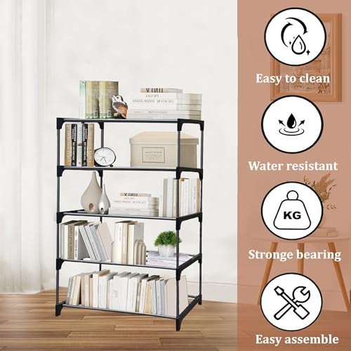 PHILOSHOP 5 Tier Metal Book Shelf Tall Narrow Storage Rack for Kids and Adults Modern Bookshelf Unit for Nursery, School, Home, and Office, Floor Mount Open, Black - Image 4