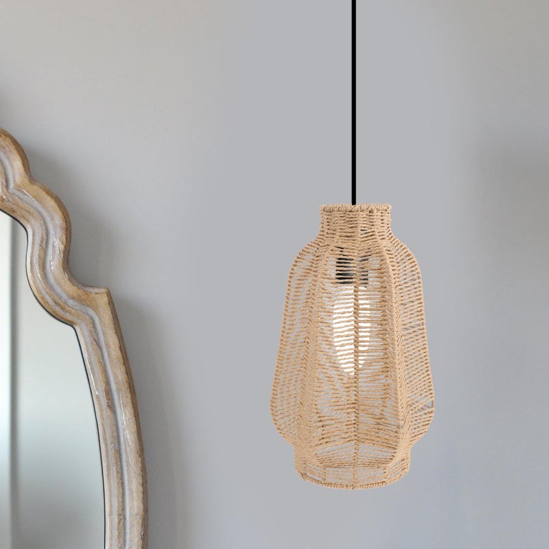 Natural Rattan Woven Pendant Lamp Shade Rustic Dining Room Living Room Decor - Image 5