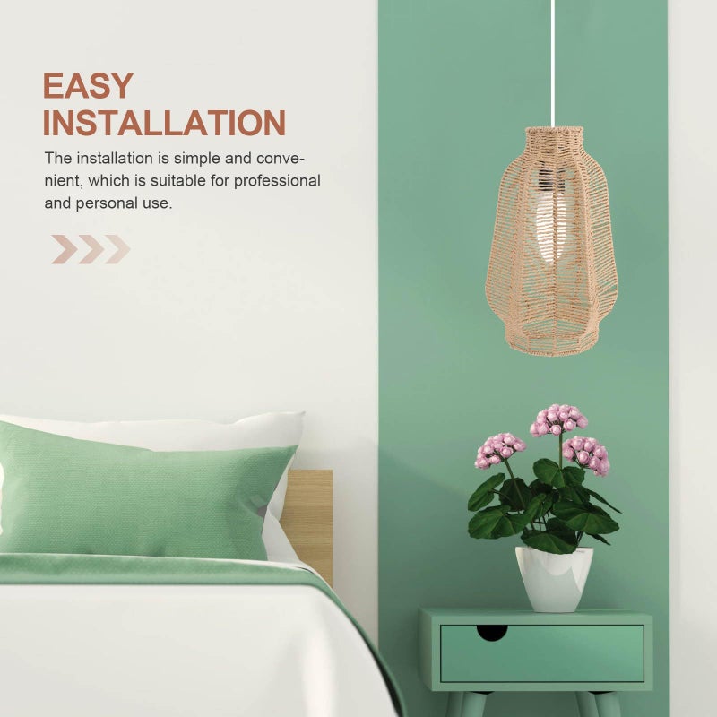 Natural Rattan Woven Pendant Lamp Shade Rustic Dining Room Living Room Decor - Image 4