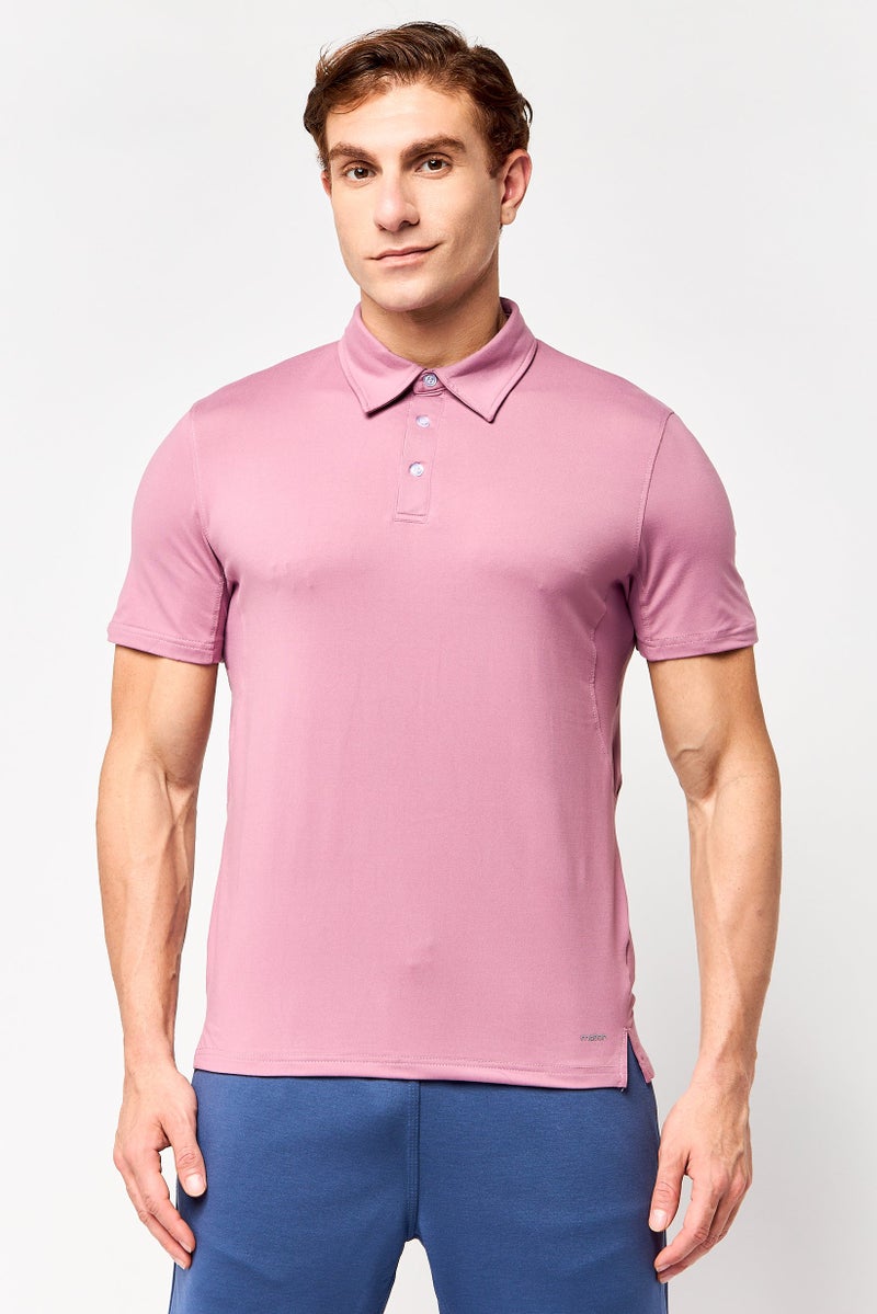MOTION Men Sportswear Fit Short Sleeve Outdoor Cloud Polo Shirt, Old Pink - Image 1