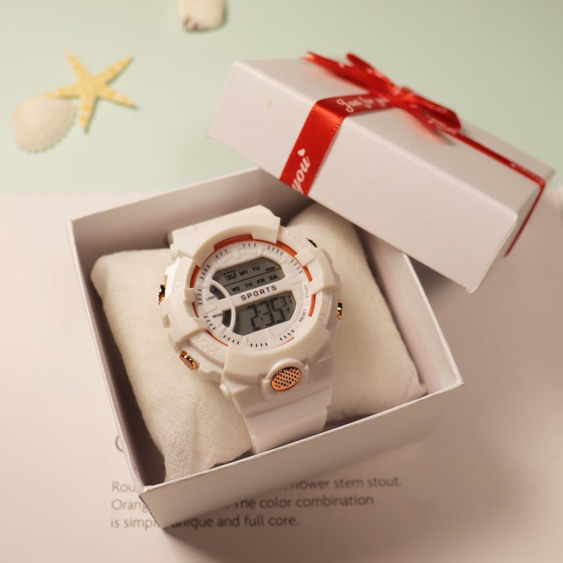 Kids Digital Watch Multifunctional Sports Fashion White 