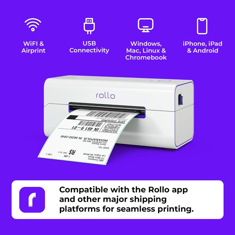 Rollo Wireless Label Printer - Wi-Fi Thermal Printer for Shipping Packages - AirPrint from iPhone, iPad, Mac - 4x6, Supports Windows, Chromebook, Android, Linux - Image 2