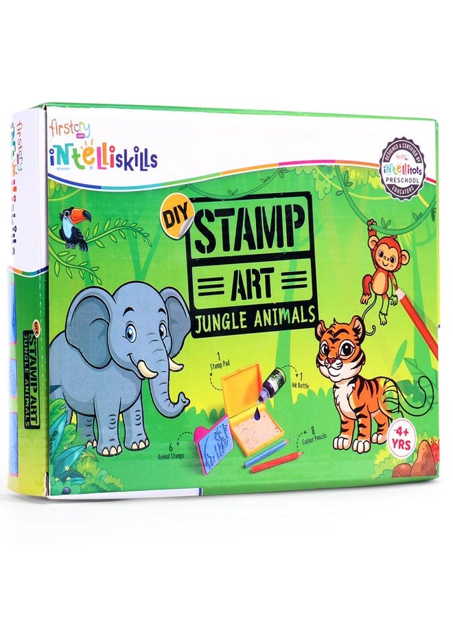 FIRSTCRY INTELLISKILLS مجموعة Intelliskills Premium DIY الفنية للختم، مجموعة تلوين وختم حيوانات الغابة للأطفال، 6 طوابع، 8 أقلام تلوين، زجاجة حبر، وسادة ختم وكتيب، هدية عيد ميلاد، مجموعة حرفية للبنات والأولاد من عمر 4 سنوات فما فوق - Image 2