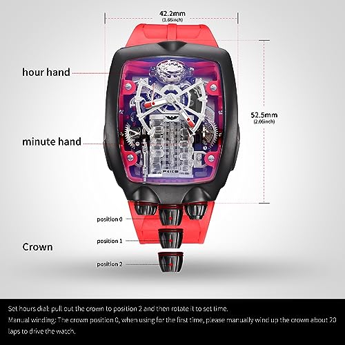 FEICE Watches for Men Automatic Skeleton Watch Waterproof Mineral Glass Japanese Movement Supercar Wristwatch Anti Shock Business Tourbillon FM666 (Red) - Image 4