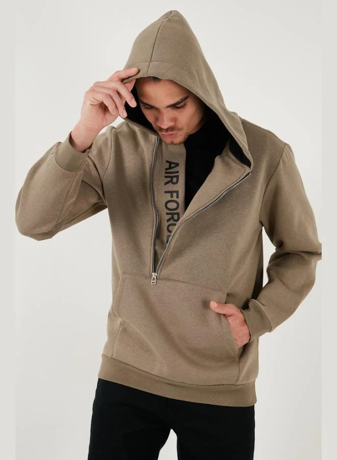 Buratti  Buratti Kangaroo Pocket Zip-Up Hooded Slim Fit Sweatshirt for Men 575707 for Men | Best Price UAE